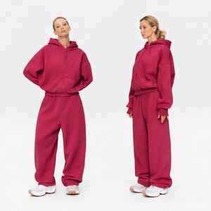 Nuevo Conjunto Deportivo de Mujer con Cremallera, Bordado Personalizado, Sudadera con Capucha y Pantalones de Felpa de Alta Densidad, Conjunto de 1 Pieza - Product Image 3