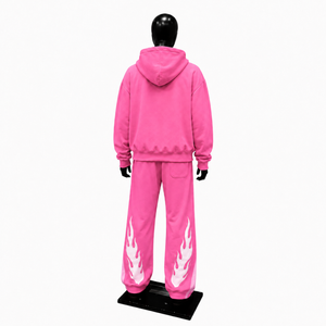 Ensemble de survêtement Rose Flamme Crâne pour Homme : Sweat à Capuche et Jogger Imprimés, Style Streetwear Gothique, Motif Squelette de Feu, Pull Assorti - Product Image 2
