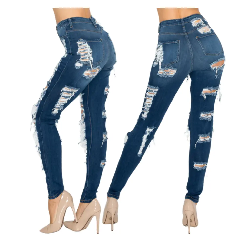 Casual Luxury 2024's Premium Quality Custom Stretchy High Waist Distressed Womens Skinny Denim Jeans Low Cost Made In Bangladesh