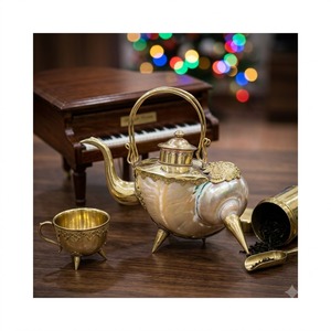 Brass Mounted Conch Shell Teapot With Cup Irregular Traditional Home Decor Table <b>Ornament</b> - Product Image 1