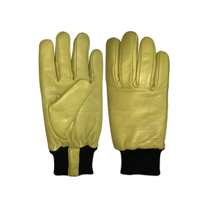 Gants de travail en cuir jaunes avec revers côtelé noir, pour l'hiver, extérieur, non doublés, longueur poignet, vente en gros, gants de chauffeur - Product Image 1