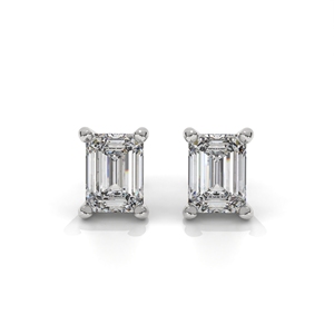 Diamond <b>Stud</b> Earrings in 10k 14k 18k White Gold Lab Grown <b>Emerald</b> Cut Solitaire Classic Four Prong Minimalist Diamond Earring - Product Image 1