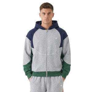 Sudadera con capucha de forro polar grueso con diseño de paneles y bloques de color, cremallera completa y detalles de ribete modernos, estilo OEM de fábrica, para hombre, conjunto de jogger de ropa urbana. - Product Image 4