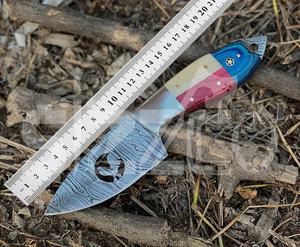 Couteau de chasse OEM Wirecut en acier Damas, couteau à dépecer, lame fixe avec manche en bois, couteau de camping et d'extérieur EDC avec étui en cuir - Product Image 6