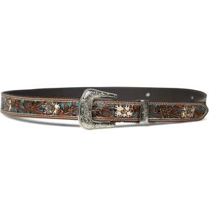 Hermoso Cinturón de Cuero Occidental Marrón con Grabado Floral Tallado a Mano para Hombre y Mujer con Hebilla de Latón de Diseño - Product Image 2