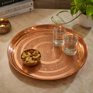 Ensemble de thali en cuivre fait main pour la Pooja, assiette traditionnelle pour la Puja, cadeau pour le festival Diwali, thali Aarti, décoration pour le temple à domicile, vente en gros - Product Image 2