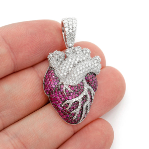 Heart Shape Pendant <b>Necklace</b> 925 Silver Rhodium Plated Diamonds Pink <b>Ruby</b> Luxury Unisex Jewelry Gift - Product Image 1