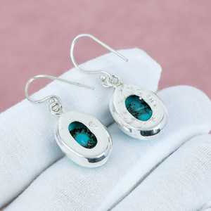 Boucles d'oreilles pendantes en argent sterling 925 turquoise bleu, bijoux bohèmes faits à la main, pierre naturelle, boucles d'oreilles pour femmes, vente en gros - Product Image 2