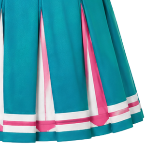Jupe plissée bleu sarcelle pour cheerleading avec bordure rayée rose et blanche, uniforme de performance athlétique pour femmes et filles, tenue d'équipe - Product Image 5