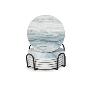 Solid White Marble Coasters for Drinks with Iron Holder Stand Set of 5 for <b>Drinking</b> <b>Glasses</b> Tabletop Protection for Table Type - Product Image 2