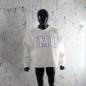 JMU ASH GREY <b>Mock</b> <b>Neck</b> Sweatshirt 100% WHITE Applique Embroidery wide <b>neck</b> Sweatshirt Finer Threads - Product Image 6