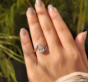 Anillos de Boda para Mujer con Diamantes Cultivados en Laboratorio, Corte Pera, 1 Quilate, Estilo Clásico, Sin Níquel, Sin Plomo, Oro Sólido de 10k/14k/18k - Product Image 2