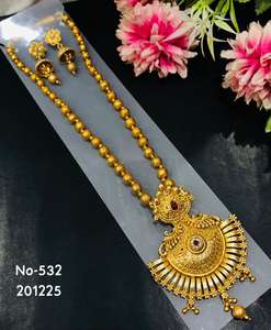 Collar Largo Lakshmi de Joyería de Templo, Chapado en Oro Antiguo, Estilo Bengali Occidental, para Novias, Étnico, para Compromiso, Aniversario, Joyería de Imitación - Product Image 4