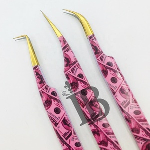 <b>Top</b> Trend Bottom Charm Fixing Eyelash Extension Tweezers Plain Smooth Handle Lash Tweezers Set Custom Design Printing Style - Product Image 6