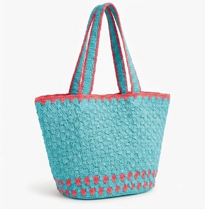 Bolso de Mano de Ganchillo, Color Sólido, Estilo Bohemio, Cierre de Cremallera, Bolso de Playa para Mujer, Forro de Algodón - Product Image 1