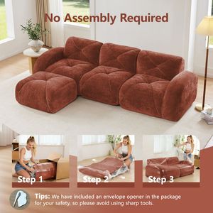 Divano a L in Velluto Morbido con Design Trapuntato, Spugna ad Alta Densità 32D, Base Ergonomica, Nessun Montaggio Richiesto per Soggiorno - Product Image 4