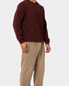Sudadera de Manga Larga con Cuello Redondo Color Borgoña de Alta Calidad, Diseño a Rayas, Personalizable, Cómoda para Usar Todo el Día, Ropa Casual de Otoño - Product Image 2