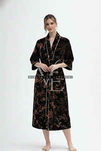 ชุดคลุมกิโมโนผ้ากำมะหยี่ถักนุ่มสบายสำหรับฤดูร้อน แขนยาว ระบายอากาศได้ดี เป็นมิตรกับสิ่งแวดล้อม ลายพิมพ์พฤกษศาสตร์สวยงาม - Product Image 4