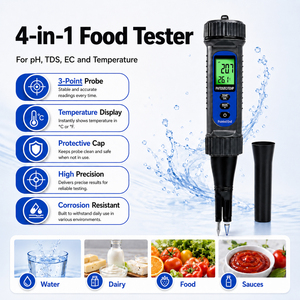 เครื่องวัดค่า pH อาหารดิจิตอล 4-in-1 แบบหัววัดแหลม วัดค่า pH EC TDS อุณหภูมิ พร้อมหัววัดเปลี่ยนได้ สำหรับเนื้อสัตว์ ชีส ขนมปัง แป้งดินเหนียว และดิน - Product Image 3