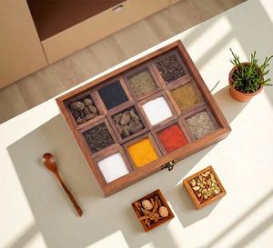 Sheesham Wood <b>Spice</b> <b>Box</b> with Spoon: Masala Dabba Kitchen Storage Bamboo Wooden Unique Three-layer Seasoning Storage Racks - Product Image 5