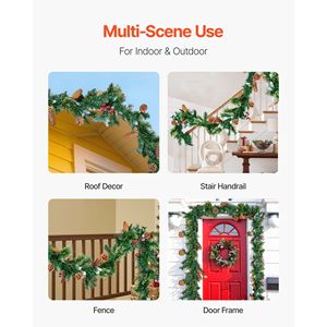 Ghirlanda Natalizia Artificiale da 2,7 m con Luci, Decorazione Verde Finta con Bacche e Aghi di Pino per Ghirlande e Corone Natalizie - Product Image 6