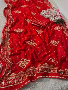 Hermoso Sari de Seda Vhichtra con Khadi Bandej, Pallu Rico, Trabajo Kacchi Gotapatti, Borde Atractivo, Blusa para Fiesta, Sin Arrugas, Resistente a la Humedad - Product Image 2