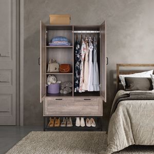 Armadio in Legno Grigio con 2 Ante e 1 Pompa, Realizzato in MDF e Truciolato con Finitura in Triamina - Product Image 2