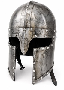 Casque de Chevalier Médiéval en Alliage de Zinc, Style Croisé, Forme Ronde, Antique, Plaqué Argent, Noir, Décoratif, Portable, pour Collection - Product Image 4