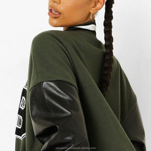 Veste universitaire personnalisée à manches longues pour femme avec manches en cuir, veste bomber boutonnée pour femme avec fermeture rapide - Product Image 5