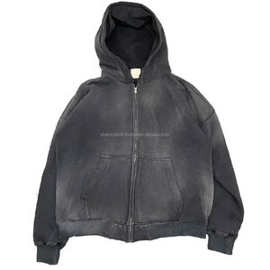 Sudadera con capucha para hombre en blanco térmica de peso pesado de Color sólido personalizada de alta calidad de gran tamaño gota hombro lavado ácido cremallera Sudadera con capucha para hombre - Product Image 1