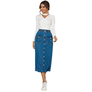 Falda Larga de Mezclilla de Cintura Alta para Mujer, Tallas Grandes XL-5XL, con Botones, Secado Rápido, 100% Algodón, Silueta Lápiz, Invierno - Product Image 5