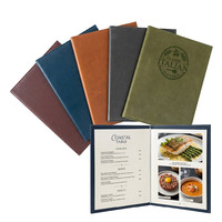 Couverture de livre en cuir PU durable, couverture de menu personnalisée avec reliure à anneaux, logo embossé pour restaurant