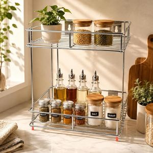 Estante de Almacenamiento Metálico Moderno para Montar en la Pared, Organizador de Cocina de Dos Niveles - Product Image 5