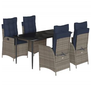ชุดรับประทานอาหารหวายโพลีสีเทา5ชิ้นพร้อมเบาะรองนั่งชุดสวนสุดหรู - Product Image 2