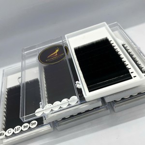 Extensiones de Pestañas Individuales en Bandeja, 12/16 Líneas, Hechas a Mano, Pelo Sintético Natural Largo, Negro Mate, Curvatura J/C/CC/D/DD/M/L - Product Image 1