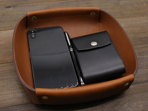 Plateau de service en cuir véritable fait main, grande boîte de rangement pour table basse, plateau de bureau en cuir véritable GLTY-0099 - Product Image 5