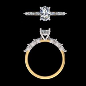 1.26ct Oval Cut Diamond Engagement Ring with Accent <b>Stones</b> 14k 18k Yellow Gold Bridal Wedding Anniversary Fine Custom Jewelry - Product Image 2