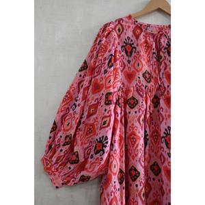 Vestido de Algodón con Estampado de Bloques para Mujer, Hecho a Mano, Estilo Boho, para Verano, Ligero, Transpirable, de Tela Natural - Product Image 2