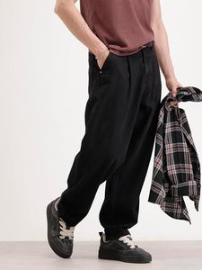 Herren Schwarze 100% Baumwolle Loose Fit Haremshose Lässige Einfarbige Baggy Jeans mit Knöchelmanschette Mittlere Taille Umweltfreundlich Waschbar - Product Image 4