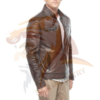 Manteau d'hiver en cuir marron de fabrication professionnelle pour hommes, veste en cuir de haute qualité à col montant pour l'extérieur