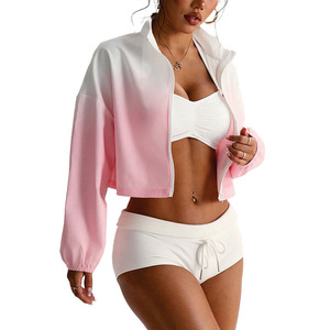 Custom Women's Cropped Windbreaker <b>Jacket</b> Gradient <b>Pink</b> Lightweight Zip Up Streetwear Fitness <b>Waterproof</b> Men's <b>Jackets</b> Wholesale - Product Image 4