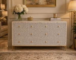 Mesa de centro con incrustaciones de hueso de alta calidad y cómoda de salón con diseño floral marino, muebles con incrustaciones de hueso para una sola pieza - Product Image 2