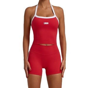 2025 nouveauté vêtements de sport personnalisé taille haute Shorts licou soutien-gorge Gym Fitness Yoga ensembles d'entraînement pour les femmes - Product Image 2