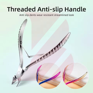 Juego de cortacutículas con mango trenzado de colores modernos, cortador de piel muerta profesional de acero inoxidable para salones de uñas - Product Image 2