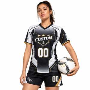 Maillots de football pour femmes adultes, uniformes de football, col en V, respirant, 100% polyester, manches courtes, kits de maillots, chaussettes - Product Image 1