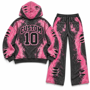 Conjunto Deportivo Personalizado de Sudadera con Capucha y Pantalones Anchos, Ropa Deportiva de Poliéster/Algodón con Logotipo Frontal - Product Image 5