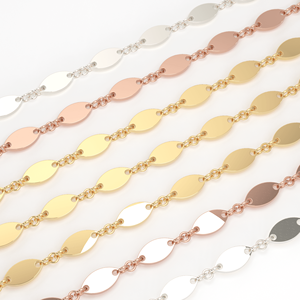 Collar Fino Hecho a Mano con Cadena de Oro Sólido de 18K, Acabado Cepillado, Alambre Envolvente, Marquise Plano de 8x4mm, 17cm - Product Image 1