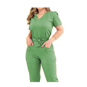 Ensemble de blouses médicales rouges pour femmes, en polyester tissé, avec pantalon, uniformes d'hôpital - Product Image 3