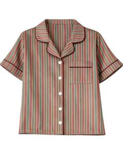 Conjunto de Pijama Personalizado para Mujer, Multicolor, a Rayas, Manga Corta, con Botones, Satinado, Dos Piezas, Ropa de Dormir, Pantalones Cortos - Product Image 1