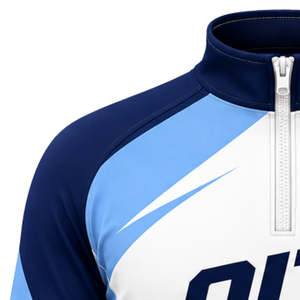 Light Blue Navy <b>White</b> <b>Quarter</b> <b>Zip</b> Sports Jacket Long Sleeve Athletic Training Running Workout Team Performance Sportswear - Product Image 3